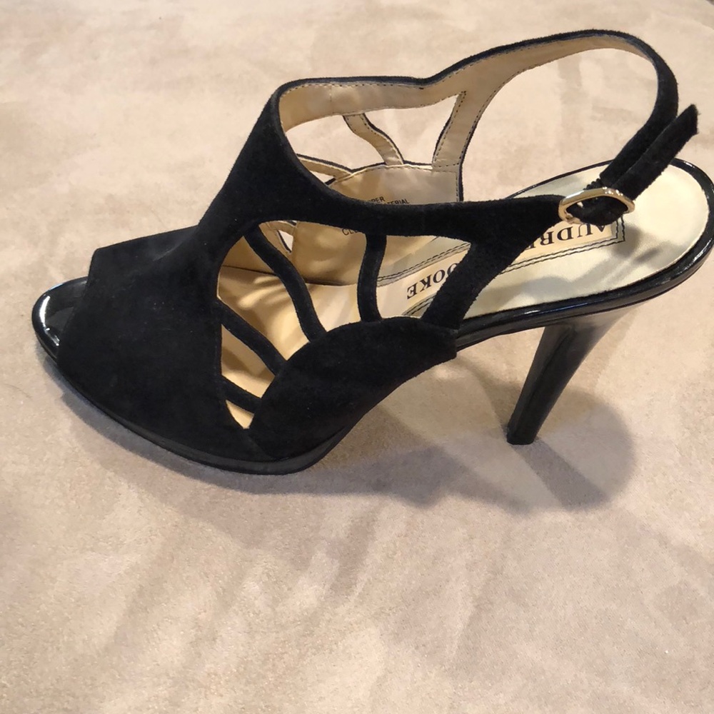 Black open toed stilettos